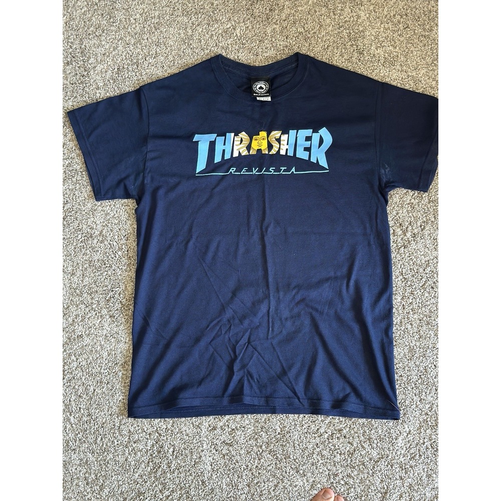 Thrasher Magazine Argentina Revista T-Shirt Men's Size M Navy Short Sleeve